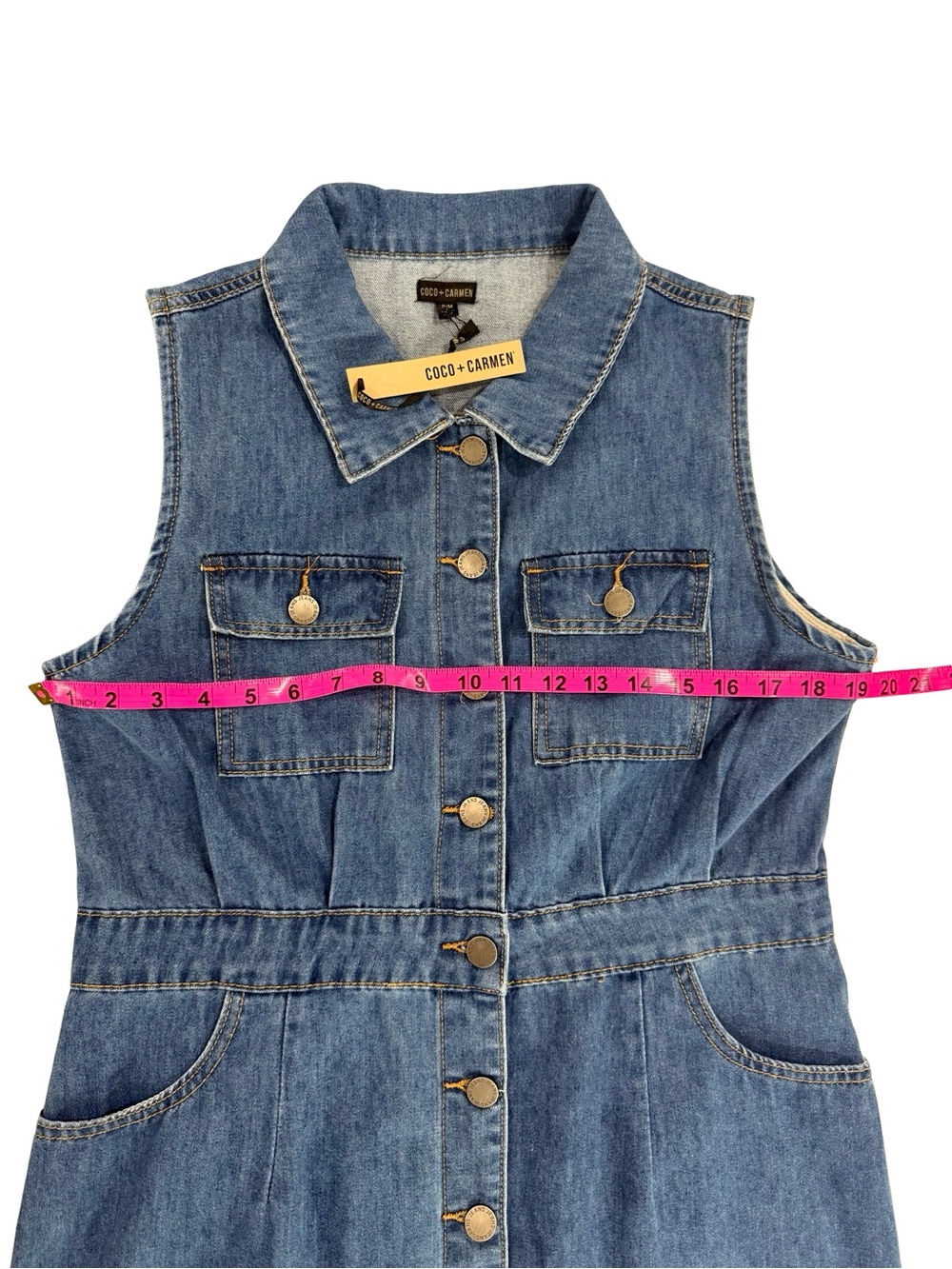 Coco Carmen Raleigh Sleeveless Denim Dress NWT Button Front Casual Midi size S/M - Picture 7 of 10